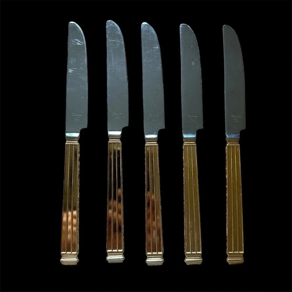 VTG Christian Dior Japan Gold Tone Dinner Knives Set of 5